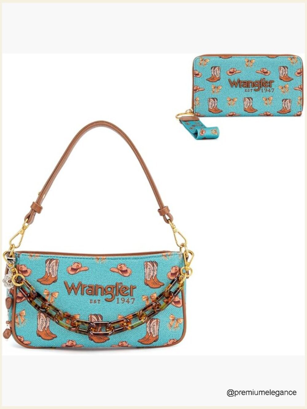 Wrangler Western Shoulder Bag with RFID Wristlet Wallet Set